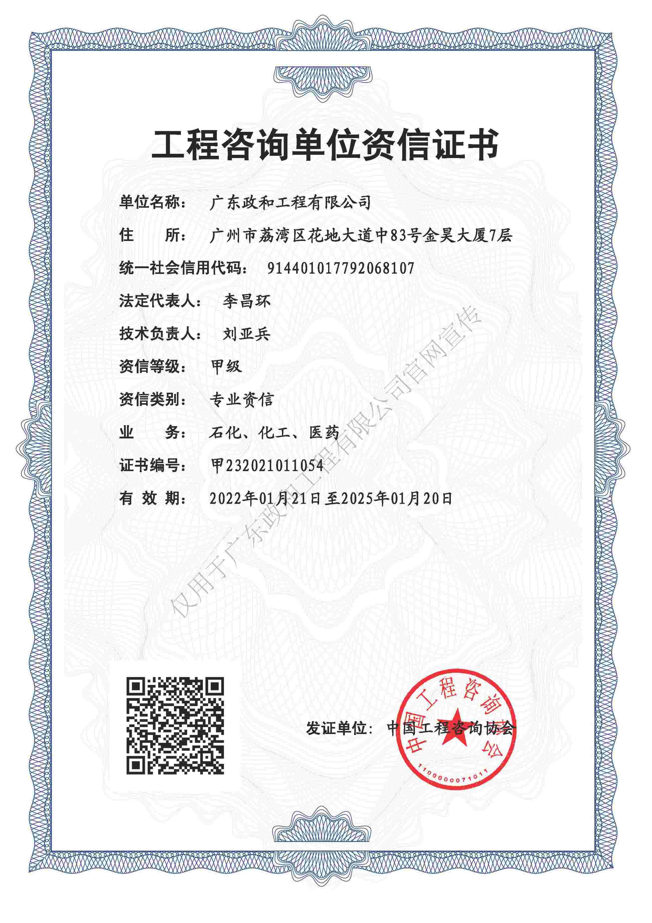 Grade A Credit Certificate of Engineering Consulting Unit